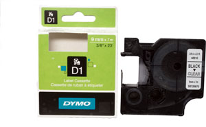 Tarranauha Dymo 9 mm musta/kirkas