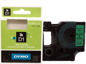 Tarranauha Dymo 12 mm musta/vihreä