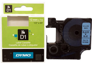 Tarranauha Dymo 12 mm musta/sininen