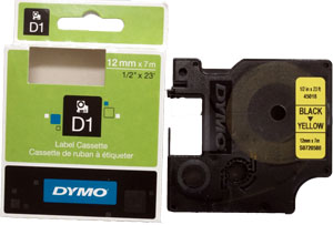 Tarranauha Dymo 12 mm musta/keltainen