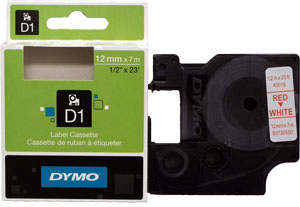 Tarranauha Dymo 12 mm puna/valkoinen