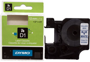 Tarranauha Dymo 12 mm sini/valkoinen