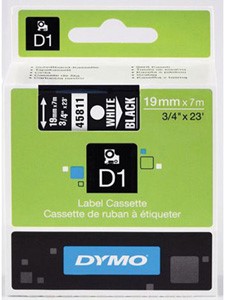 Tarranauha dymo 19mm musta/valkoinen