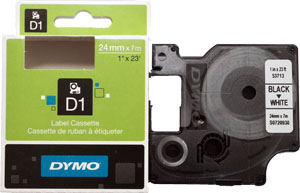 Tarranauha Dymo 24 mm musta/valkoinen