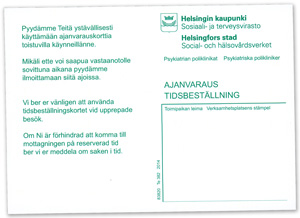 Ajanvarauskortti, psykiatrian